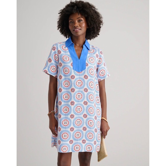UNTUCKit Dresses & Skirts - UNTUCKit Paola Dress Womens XL Linen Blend Blue Red Medallion Print Shift